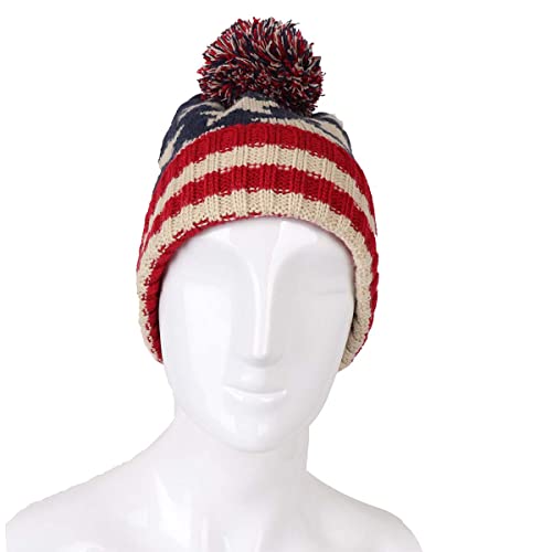 Parquet American Flag Knit Pom Beanie Ski Hat With Stars #TOP3