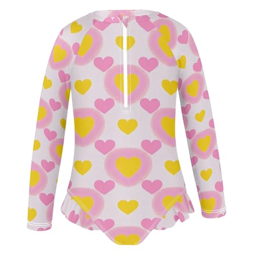Girls Long Sleeve 1 Piecing Colorful Yellow Heart Peach Swim Suits for Girls Kids Bathing Suit2