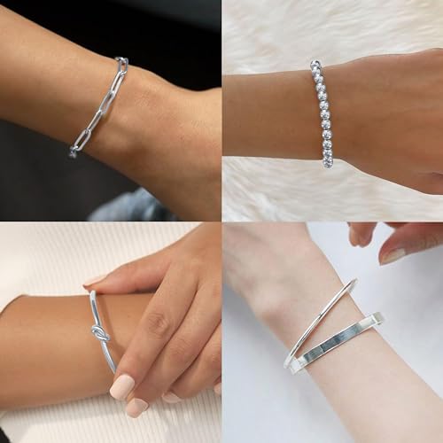 Reoxvo 4R-SILVER-6MMBANGLE Bracelets For Women Stack Non Tarnish Sterling Silver Plated Charm Bangle Cuff Bracelet Set Jewelry thumb #3