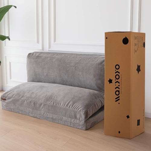 Image of MAXYOYO Folding Sofa Bed, Extra Thick and Long Floor Sofa Convertible Chair with Washable Cover, Floor Couch Lounge Bean Bag Bed for Living Room, Grey, 39x91 Inch