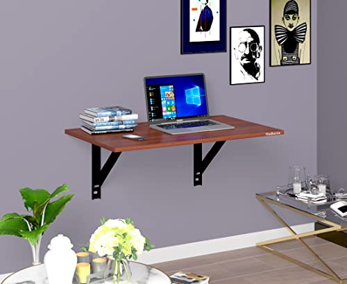 Image of Madhuran Engineered Wood Wall Mounted Study Office Laptops Foldeable Table Desk (Finish Teak) / uses Home Dining Kitchen Living Room Organizer Storage Foldable Shelf