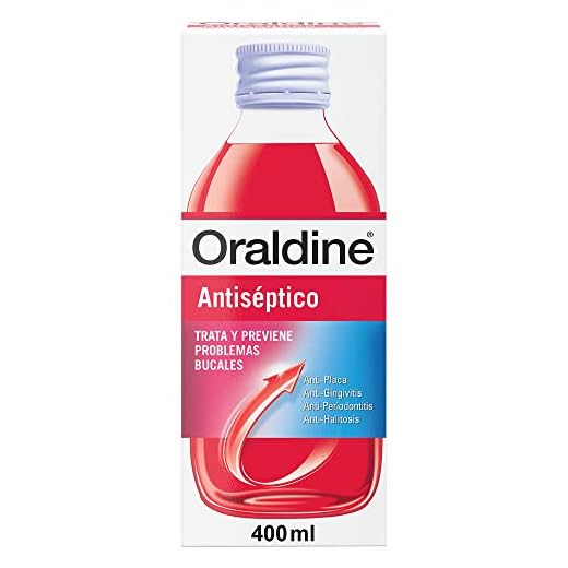 Oraldine, Colutorio liduido sabor menta De Uso Diario, ne problemas bucales, Antiséptico y Antifúngico, Previene Gingivitis y Aftas, 400 ml