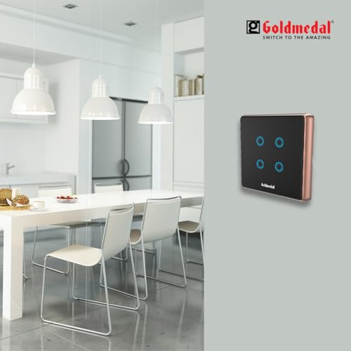 Image of Goldmedal 2 Module I-Touch 1 Way Wi-Fi 4 Switch With Glass Plate - Titanium Grey | Pack Of 1 | Suitable For 2 Module Junction Box | No Additional Cover Plate Required, 240 Volts