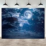 ASDCXZ 5x3ft Moon Backdrop Full Moon Night Starry Sky Photography Background Bright Stars Cloud Girl Boy Birthday Party Baby Shower Banner Decorations Kids Newborn Portrait Photo Booth Prop