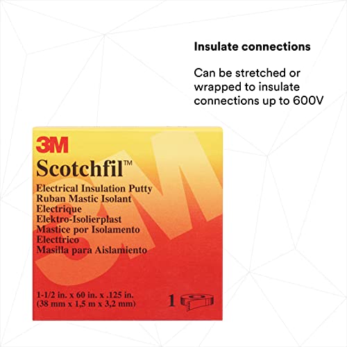 3M Scotchfil Electrical Insulation Putty, 1-1/2 in x 60 in, Black, 1 Roll, Mastic Adhesive