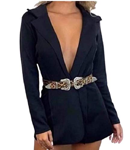 Blazer Slim Acinturado Neoprene Casaco sobretudo (Preto, GG)