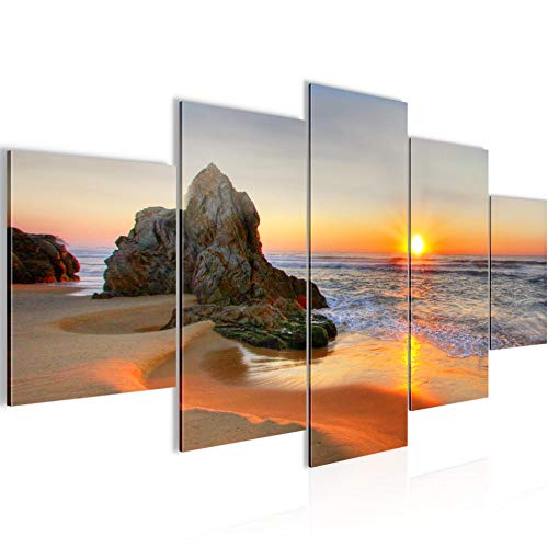 Runa Art - Bilder Sonnenaufgang Strand 200 x 100 cm 5 Teilig XXL Wanddekoration Design Orange 609551a