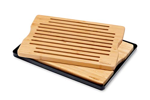 Ollimako Juego de tablas de cortar y de pan de bamb con bandeja colectora (negro)