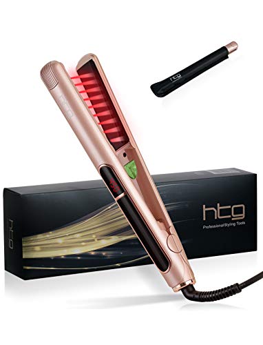 HTG Professional Hair Straightener 1 Inch Flat Irons, Infrared Tech, Ionic Make frizz Free, Dual Voltage 110-220V, 50/60Hz (Gold)