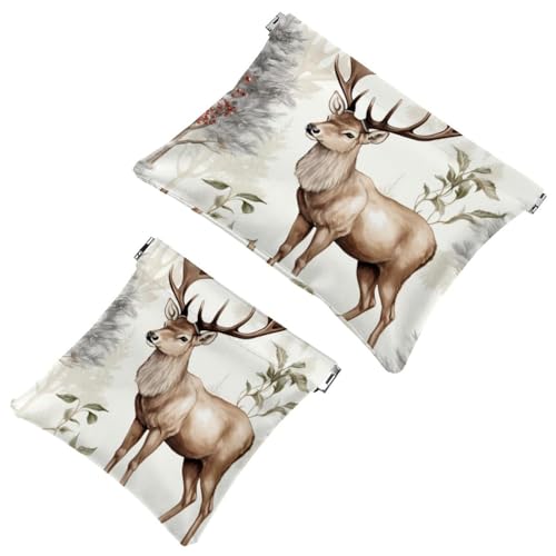 Simpatica borsa per cosmetici con 12 tasche con alce natalizia impermeabile senza cerniera chiusura automatica mini custodia portatile da viaggio per cuffie e gioielli Multicolore 02 7.1x5.8