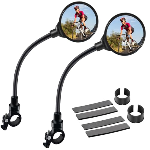 HyAdierTech 2 Piezas Retrovisor Bicicleta, 360° Adjustable Giratorio Espejos de Bicicleta, Gran Ángulo Espejo para Manillar 22-32mm, Retrovisor de Manillares para Carretera Montaña Bicicleta E-Bike