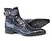Jo Ghost 3206 Italian Navy Blue Crocodile Print Leather Ankle Boots with Zippers, Buttons & Buckle