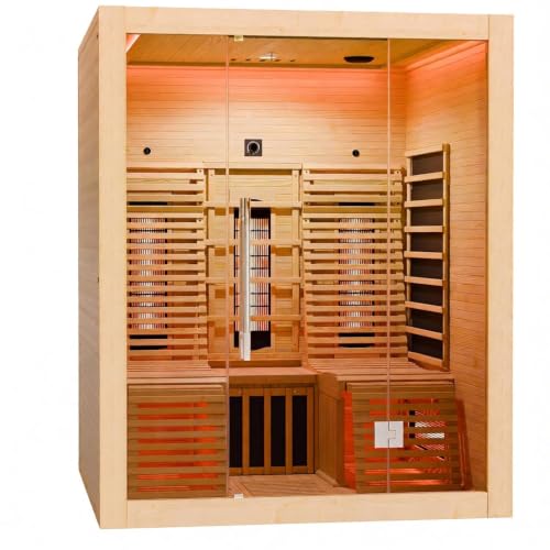 Artsauna Infrarotkabine Helsinki 150 - Infrarotsauna 150x150 cm mit Dual-Technologie, LED-Farblichttherapie & 2 Liegen für 3 Personen - Wärmekabine
