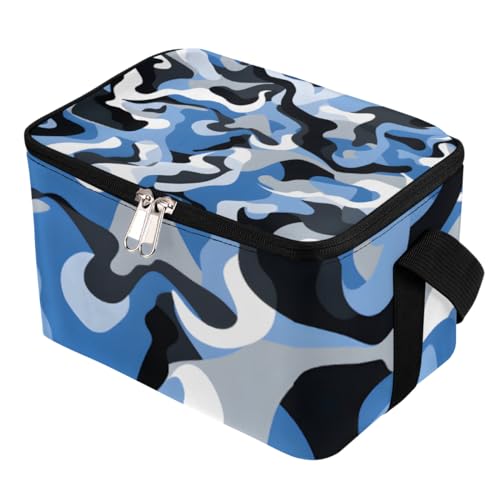 GzLeyigou Lunch Bags for Women Men 9 Cans,Abstract Camo Skin Hot & Cold Food Delivery Bag Insulated Grocery Bag Insulated Lunch Box Blue White Camouflage Cooler Bag for Office Work Picnic Beach