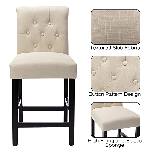 Gotminsi 24 Inch Bar Stools Fabric Set Of 4 Upholstered Back Counter Stools With Button Tufted Decoration Leisure Style Counter Bar Stools Home Kitchen Island Wooden Bar Chairs(Beige) #TOP4