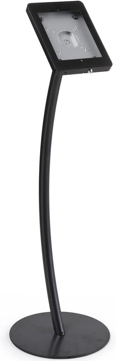 Displays2go iPad Floor Stand, Rotating Tilting Bracket, for iPad 4, Air 1 and 2, Locking Enclosure, Hidden Home Button (Steel)