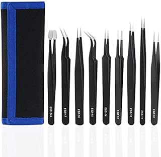 9PCS Precision Tweezers Set- ESD Tweezers Set Anti-Static Stainless Steel Tweezers Non-Magnetic Curved Tweezers Set,Perfect for Electronics Craft Jewellery Soldering Laboratory Work