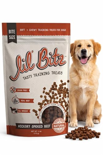 Lil' Bitz Soft & Chewy Training Treats for Dogs, Bite Size Reward Treats for Training & Positive Reinforcement, Grain Free Dog Treats Made with Real Beef, Hickory Smoked Beef Flavor, 4 oz Bag