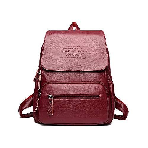 Kris Anna Damen Rucksack Brief Prägung Rucksackhandtasche mit Klappe Rucksäcke Daypack aus PU-Leder für Teenager-Mädchen Frauen Weinrot EINWEG Cover