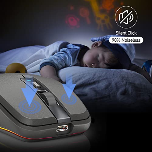 Fmouse Rechargeable Wireless Mouse, Silent Mouse With Rgb Lights, 2.4G Wireless & Bluetooth 5.1 Dual Mode 2400 Dpi Usb-C 700Mah Battery, Ergonomic Mouse For Pc, Computer, Laptop, Desktop (Black) #TOP5