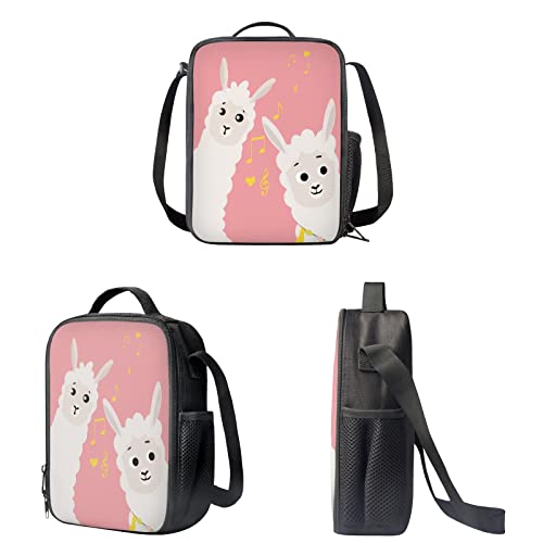 Clohomin Cute Alpaca Llama With Musical Notes Kids Backpack With Lunch Box Lunch Bag Pencil Case Pencil Bag Pink Casual Primary Junior High University School Bookbags Lightweight Bag For Toddler #TOP3