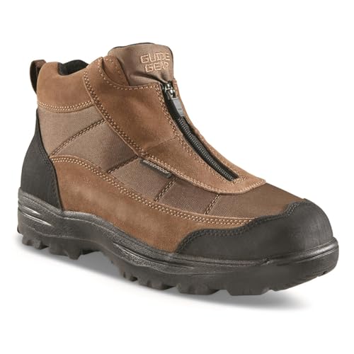 Guide Gear Men's Silvercliff II Mid Zip Hiking Boots Waterproof Outdoor Shoes Brown 11 2E (Wide)
