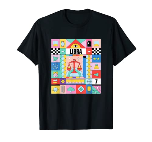Libra signo del zodiaco colorido collage astrología cumpleaños Camiseta