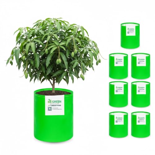 Image of HDPE Grow Bags for Plants 24X36 Inch (Pack of 8) | 260 GSM Heavy Duty UV-Protected Round Green Colour Plant Bags for Terrace and Vegetable Gardening | Strong & Reusable|