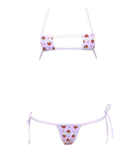 Women Lingerie Mini Bikini Strawberry lace up Underwear Set Anime Role Play T-String Bikini - One Size - S0352red