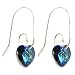 Bermuda Blue Swarovski Elements Crystal Love Heart Sterling Silver Swirl Hook Dangle Earrings