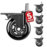 TICONN Office Chair Caster Wheels Set of 5 for Tile, Hardwood Floors and Carpets, Universal Fit for Most Chairs (Black with Brake)