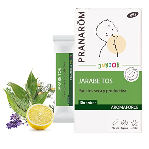 PRANAROM - Aromaforce - Jarabe Tos Junior - Para Tos Seca - Formulado con Principios Activos de Origen Natural Sin Azúcar, Colorante ni Conservante - 20x5ml