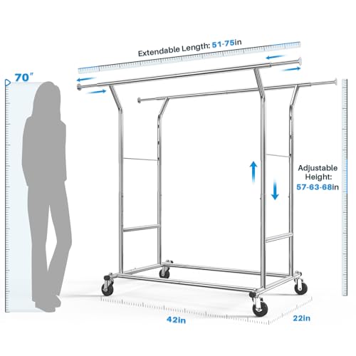 Hokeeper CR-D001 Clothes Rack Heavy Duty Load 400Lbs, Rolling Clothing Racks For Hanging Clothes, Commercial Garment Rack thumb #6