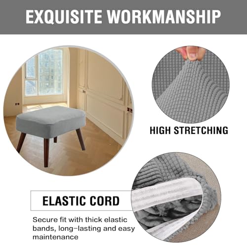 Jacquard Ottoman Covers Slipcover for Footstool Pouffe Foot Stool Stretch Fit Square Rectangle Round Small Large Bar Footrest Protector Cover with Elastic Bottom Washable Customizable(Light Grey,40x50 - Cosy Home Interiors Jacquard Ottoman Covers Slipcover for Footstool Pouffe Foot Stool Stretch Fit Square Rectangle Round Small Large Bar Footrest Protector Cover with Elastic Bottom Washable Customizable(Light Grey,40x50 - Image 4