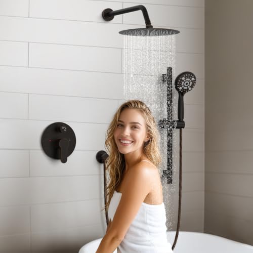 Image of SR SUN RISE 10 inch Shower Faucet Set with Shower Slide Bar,Oil Rubbed Bronze