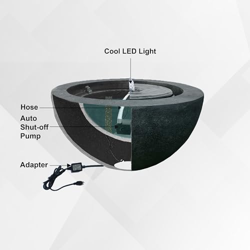 XBrand 19.8" W Round Sphere Water Fountain Indoor Outdoor with LED Light, Polyresin Bubbler Feature for Patio Garden Yard Home Décor, Dark Green by XBrand - Image 3