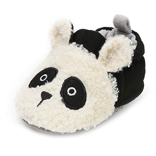 SOFMUO Baby Girls Boys Fleece Booties - Cotton Lining Soft Suede Infant Boots Non-Slip Toddler First Walker Shoes Winter Socks (White Panda,6-12 Months)