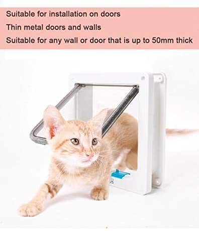 Lucky Treyvon Medium Cat Door, (Outer Size 7.5 X 7.8 Inch) 4 Way Locking Cat Flap Door For Interior Exterior, Pet Door, Compatible With Adult Cats And Doggy #TOP2