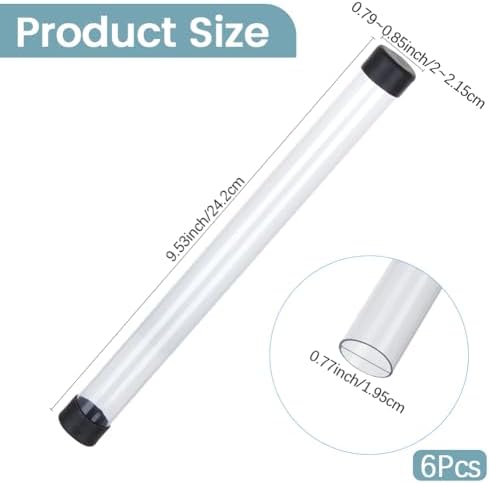 6Pcs 9.53 Inch Bead Storage Tubes with Caps Lids Clear Plastic Tub Round Container Long Seal Transparent Organizer PVC Portable Capacity Tubing Bottoms Set for Crafts Screw Item Seeds Salts — 사진 2
