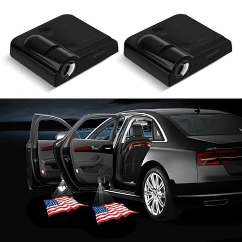 SOONDAR Car Door LED Logo Projector Light, Upgraded Universal Senseor LED Door Light Logo Ghost Shadow Welcome Lamp (2PCS) (2pcs American Flag)