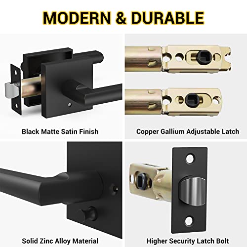 Ohuhu Black Door Handle, 6 Pack Door Knobs Interior Matte Heavy Duty Privacy Door Lever With Lock - Square Modern Passage Locking Set Contemporary Reversible Keyless For Bedroom Bathroom Satin Zinc #TOP5