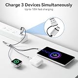 aceyoon Kabel ładujący multi 3 w 2 do Apple Watch i ładowarka do telefonu komórkowego 23,5 cm, 18 W, wielofunkcyjny kabel USB C z typem C/USB A do Lighting, typem C/USB A do USB C dla iWatch 10 9 8