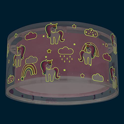 Dalber Deckenleuchte für Kinder Einhörner Tiere Unicorns, Deckenlampe Kinderzimmer, Rosa