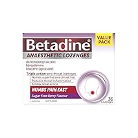 Betadine Sore Throat Lozenges Anaesthetic - Triple Action Sore Throat Lozenges - Numbs a Painful Sore Throat Fast, Berry Flavour, 36 Pack