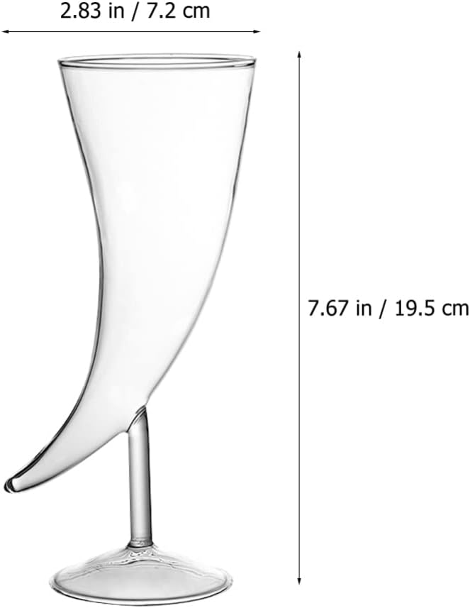 2Pcs Creative Cocktail Glasses 7.1oz Couple Horn Shape Whisky Glasses Moon Shape Champagne Glasses Vintage Drinking Glasses Wine Glassware Decorative Goblet for Wedding Holiday Party
