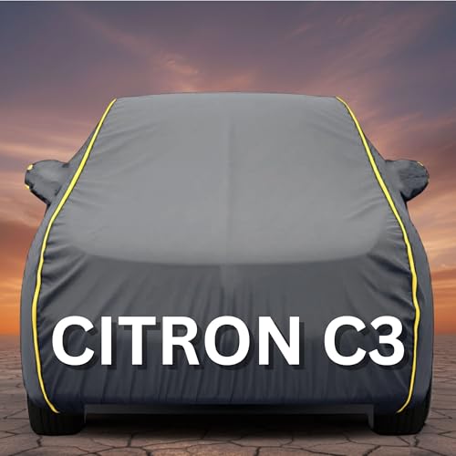 Image of Premium Grey Series 100% Waterproof Car Body Cover for Citron c3 Cover (All Models) with Mirror Pockets | Triple Stitched, Elastic, Custom Fit, Heat Resistant, Anti-Dust, All-Weather Cover