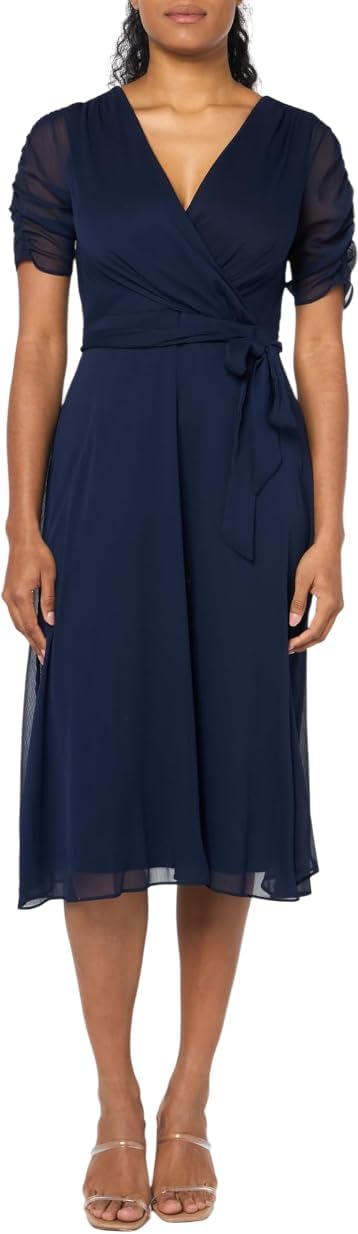 DKNY Womens 3/4 Sleeve Faux Wrap Dress