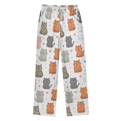 Pajama Pants Lounge Sleep PJ Bottoms Sleepwear Elastic Waist Drawstring S Cat Love2