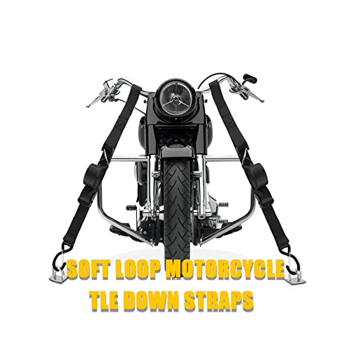 Motorcycle Handlebar Tie Down Straps, Dirt Bike Straps, Short Cam Buckle Tie Down Straps With S Hook And Soft Loops For Boat, Kayak, Truck, Trailer, Dirt Bike, Car Secure Straps 2Pcs (1.5" X 8Ft) #TOP7