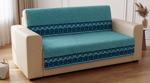Image of KINGLY Sofa Cover 2 Seater Fully Covered | Stretchable Anti-Slip Slipcover | Washable Furniture Protector | Mint Blue | Set of 2 | Seat & Back |
